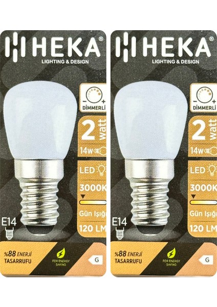 (2 Adet) Heka 2W (14W) 3000K (Sarı Işık) E14 Duylu (Ince Duy) Dim Edilebilir Soft LED Mini Ampul