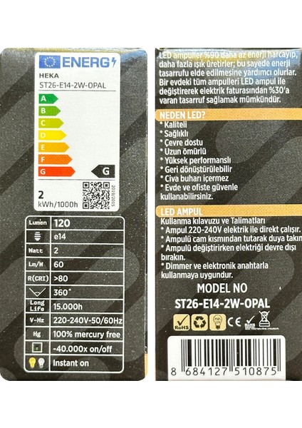 (2 Adet) Heka 2W (14W) 3000K (Sarı Işık) E14 Duylu (Ince Duy) Dim Edilebilir Soft LED Mini Ampul fırsatları