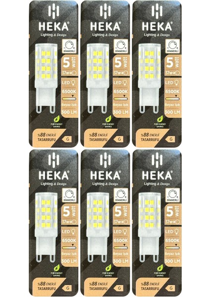 (6 Adet) Heka 5W (37W) 6500K (Beyaz Işık) G9 Duylu Dim Edilebilir LED Kapsül Ampul