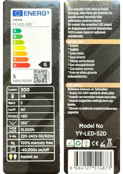 (6 Adet) Heka 5W (37W) 6500K (Beyaz Işık) G9 Duylu Dim Edilebilir LED Kapsül Ampul fırsatları