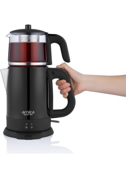 Şık Siyah Cam Demlikli Çay Makinesi, Modern ve Kullanışlı Tasarım