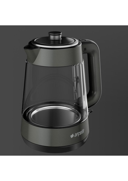 Gri LED Işıklı Cam Kettle Çay ve Su Isıtıcı, Modern ve Şık Tasarım modelleri