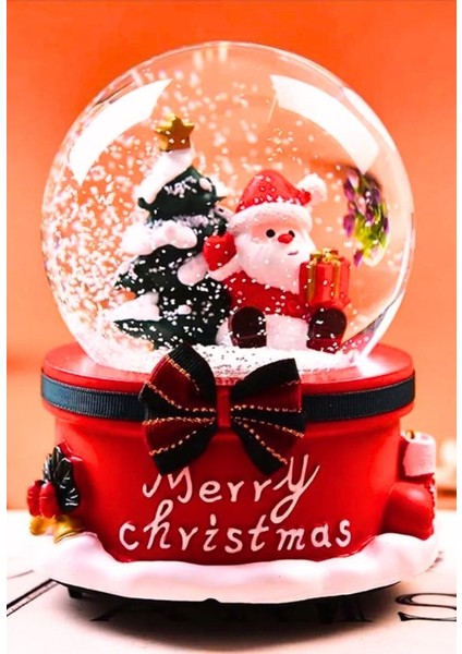 Yılbaşı 2025 Noel Baba ve Çam Ağacı 13 cm Orta Boy Işıklı Müzikli Kar Küresi 20B