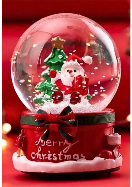 Yılbaşı 2025 Noel Baba ve Çam Ağacı 13 cm Orta Boy Işıklı Müzikli Kar Küresi 20B