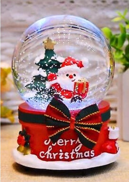 Yılbaşı 2025 Noel Baba ve Çam Ağacı 13 cm Orta Boy Işıklı Müzikli Kar Küresi 20B