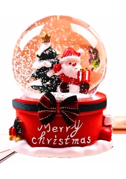 Yılbaşı 2025 Noel Baba ve Çam Ağacı 13 cm Orta Boy Işıklı Müzikli Kar Küresi 20B