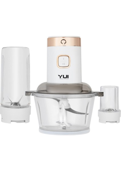 3'ü 1 Arada 2l Doğrayıcı, Blender ve Öğütücü Cam Hazne Beyaz