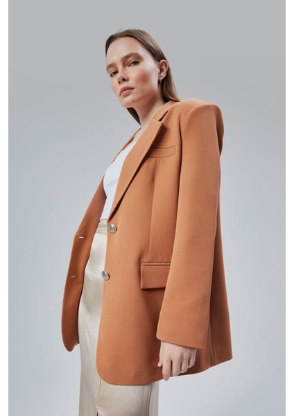 Kadın Oversize Astarlı Dokuma Blazer Ceket