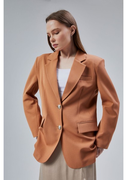 Kadın Oversize Astarlı Dokuma Blazer Ceket