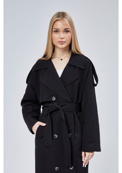 Kadın Oversize Astarlı Uzun Trençkot