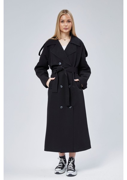 Kadın Oversize Astarlı Uzun Trençkot