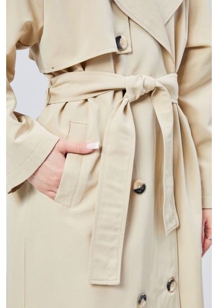 Kadın Oversize Astarlı Uzun Trençkot