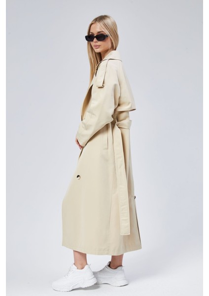 Kadın Oversize Astarlı Uzun Trençkot