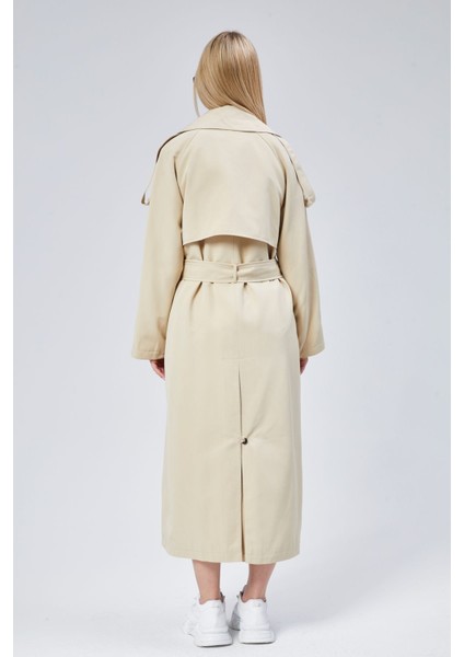 Kadın Oversize Astarlı Uzun Trençkot