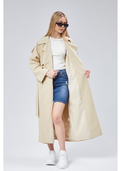 Kadın Oversize Astarlı Uzun Trençkot