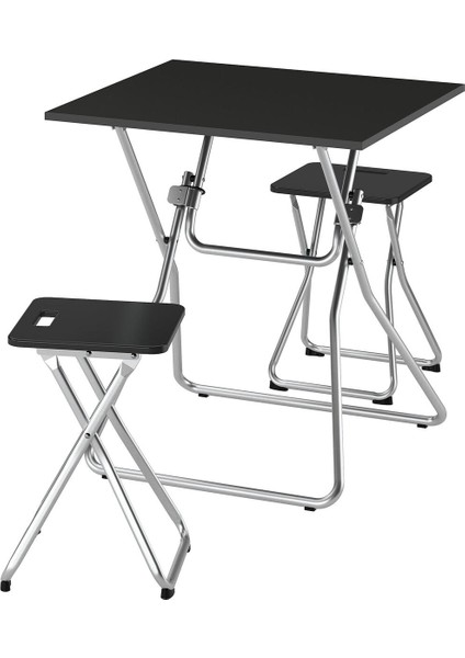 Mutfak Masası Takımı, Siyah, 2 Tabureli, Katlanabilir