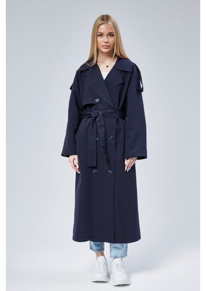 Kadın Oversize Astarlı Uzun Trençkot