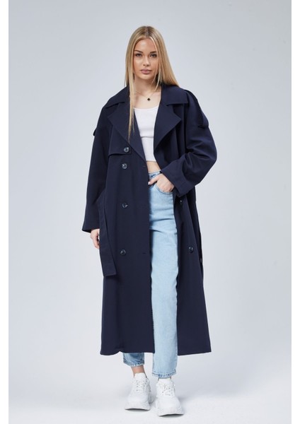 Kadın Oversize Astarlı Uzun Trençkot