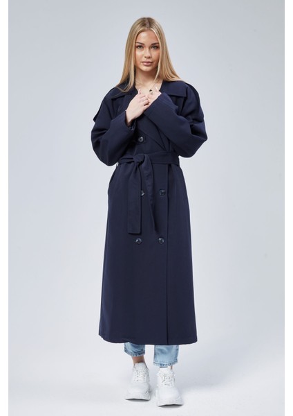 Kadın Oversize Astarlı Uzun Trençkot