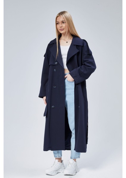 Kadın Oversize Astarlı Uzun Trençkot