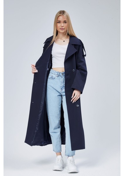 Kadın Oversize Astarlı Uzun Trençkot