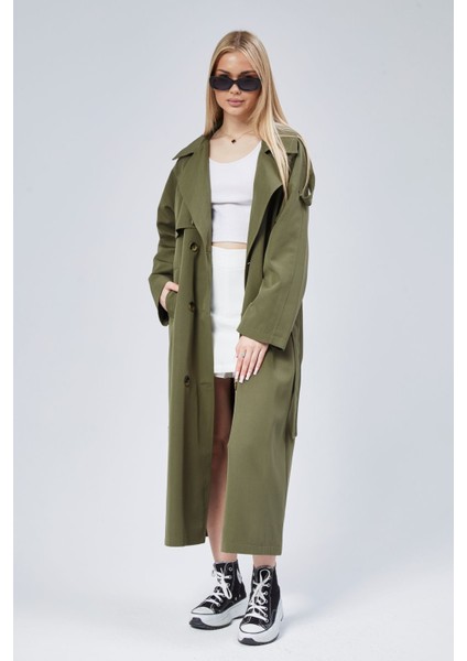 Kadın Oversize Astarlı Uzun Trençkot