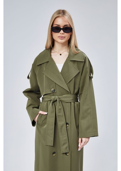 Kadın Oversize Astarlı Uzun Trençkot