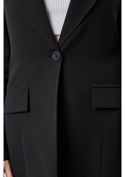 Siyah Kruvaze Uzun Blazer Ceket