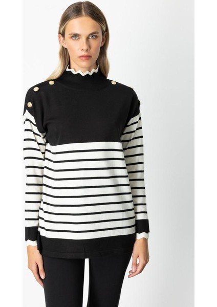 65392 Onteks Kazak Omuzu Düğmeli Yakası Zigzag Çizgili fiyatları