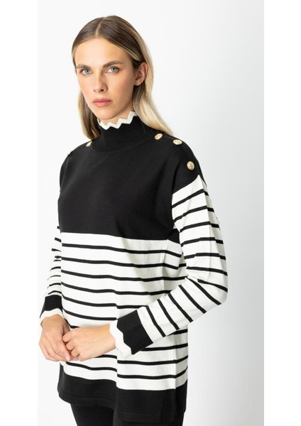 65392 Onteks Kazak Omuzu Düğmeli Yakası Zigzag Çizgili modelleri