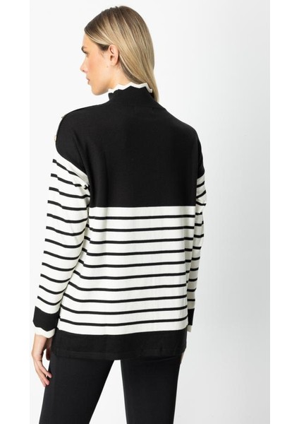 65392 Onteks Kazak Omuzu Düğmeli Yakası Zigzag Çizgili indirimleri