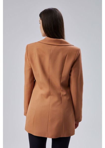 Açık Kahverengi Kruvaze Uzun Blazer Ceket