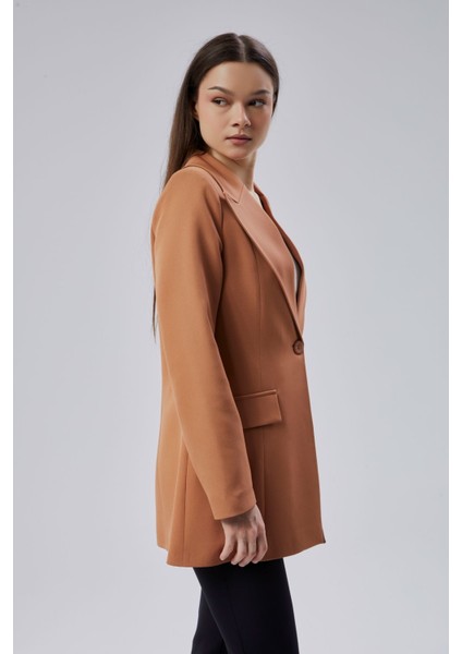 Açık Kahverengi Kruvaze Uzun Blazer Ceket