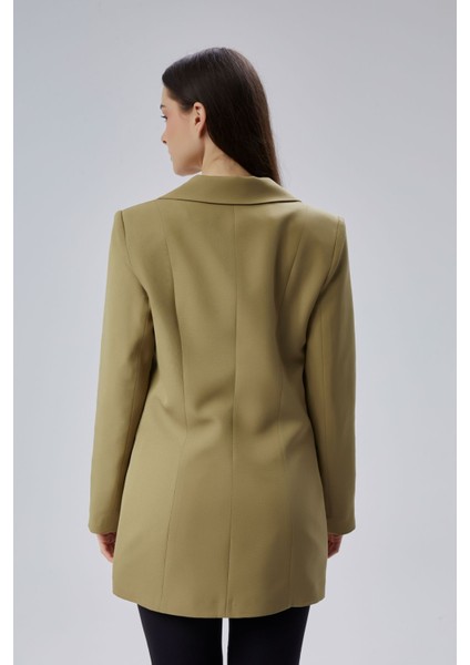 Açık Haki Kruvaze Uzun Blazer Ceket