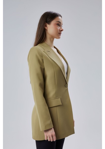 Açık Haki Kruvaze Uzun Blazer Ceket