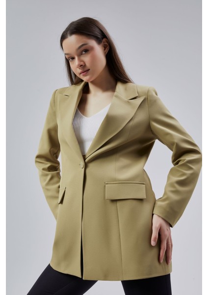 Açık Haki Kruvaze Uzun Blazer Ceket