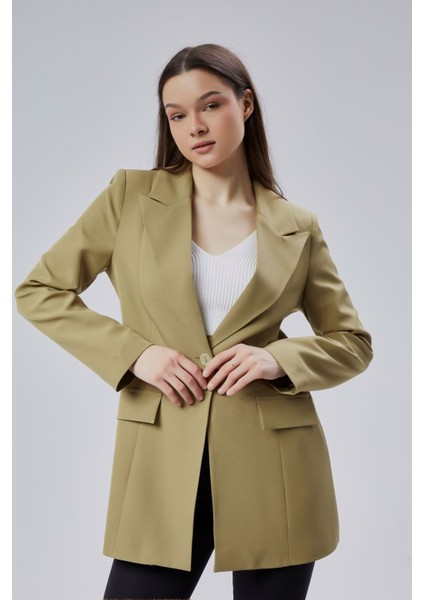 Açık Haki Kruvaze Uzun Blazer Ceket