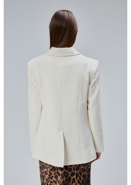 Ekru Regular Fit Yırtmaç Detaylı Blazer Ceket