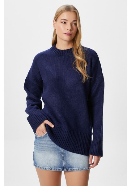 Kadın Homy Yumuşacık Bisiklet Yaka Lacivert Oversize Triko Kazak fiyatları