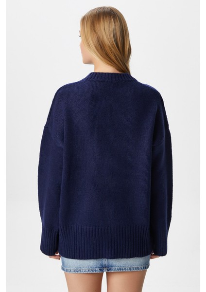 Kadın Homy Yumuşacık Bisiklet Yaka Lacivert Oversize Triko Kazak modelleri