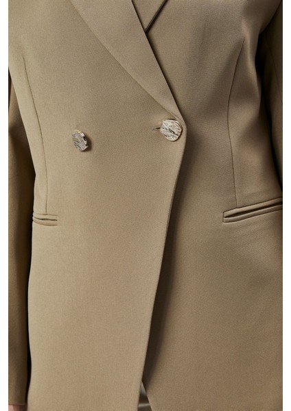 Açık Haki Regular Fit Yırtmaç Detaylı Blazer Ceket