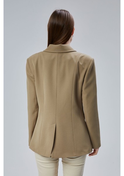 Açık Haki Regular Fit Yırtmaç Detaylı Blazer Ceket