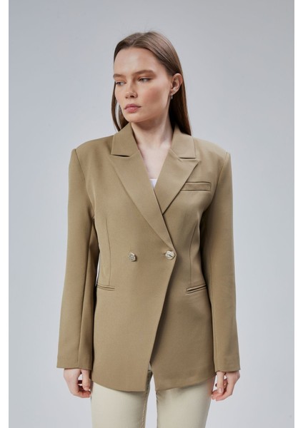 Açık Haki Regular Fit Yırtmaç Detaylı Blazer Ceket