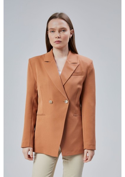 Kahverengi Regular Fit Yırtmaç Detaylı Blazer Ceket