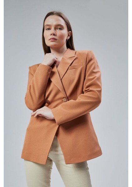 Kahverengi Regular Fit Yırtmaç Detaylı Blazer Ceket