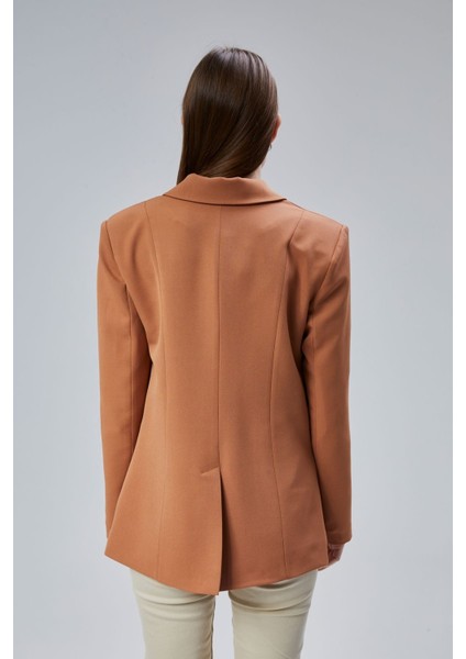 Kahverengi Regular Fit Yırtmaç Detaylı Blazer Ceket