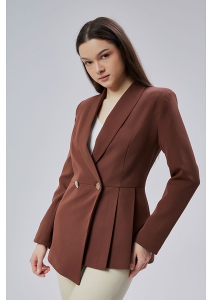 Kahverengi Regular Fit Pile Detaylı Blazer Ceket