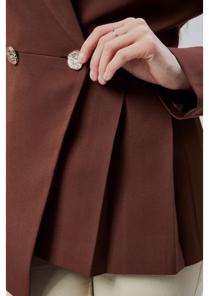 Kahverengi Regular Fit Pile Detaylı Blazer Ceket