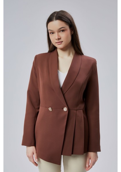 Kahverengi Regular Fit Pile Detaylı Blazer Ceket