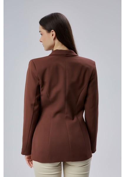 Kahverengi Regular Fit Pile Detaylı Blazer Ceket